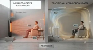 Visual chart comparing heat distribution between an infrared heater and a traditional convection heater.