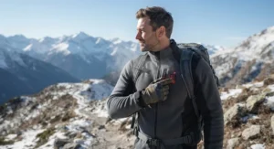 Outdoor enthusiast testing the heating elements after completing a heated body suit battery replacement.