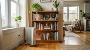 A stylish best ceramic heater fitting seamlessly into a small urban apartment interior.