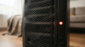Close-up of safety features including tip-over protection on the best ceramic heater.