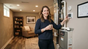 Installing the best forced air heater in a finished basement to maintain comfortable warmth throughout the lower level.