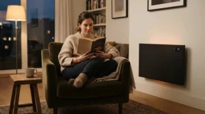 The quiet operation of the best oscillating ceramic heater during a peaceful evening reading session.