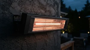 Close-up detail from a bromic patio heaters review focusing on the efficient performance of the smart heat electric heater.