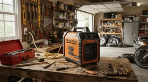 A reliable high velocity heater used as a workshop heating solution in a garage.
