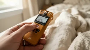 Checking the auto-shutoff feature on an electric heated blanket for arthritis pain relief control panel.
