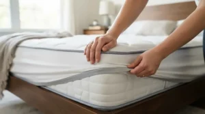 Fitting a queen heated mattress pad for cold sleepers securely over a thick mattress using deep elastic pockets.