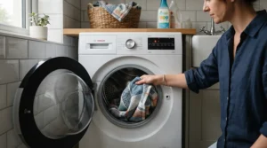 Demonstrating how easy it is to clean a machine-washable queen heated mattress pad for cold sleepers.