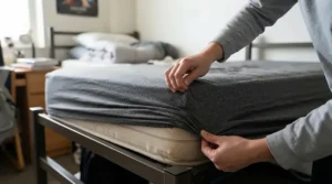 Installing a twin XL heated mattress pad for college dorm beds to check the deep pocket dimensions.